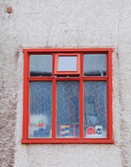 Red windows and white wall, Reykjavik, Iceland