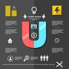 Illustration money-magnet, business scheme infographic on flat design