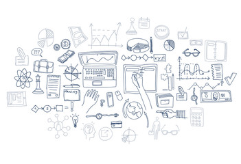 Hand draw doodle elements. Business finance chart graph