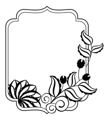 Black and white frame with flowers silhouettes. vector clip art.