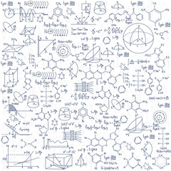 Hand drawn chemistry formulas Science knowledge education - obrazy, fototapety, plakaty