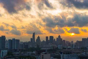 Fototapeta na wymiar Sunrise scence of Bangkok skyline Panorama