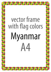 Fototapeta na wymiar Frame and border of ribbon with the colors of the Myanmar flag