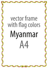 Frame and border of ribbon with the colors of the Myanmar flag