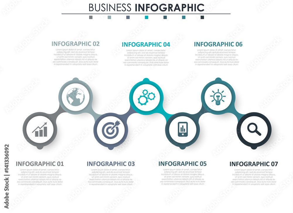 Poster business data visualization. process chart. abstract elements of graph, diagram with 7 steps, option