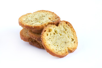 Round rusks with spices isolated on white background