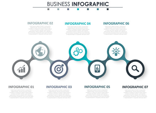 Business data visualization. Process chart. Abstract elements of graph, diagram with 7 steps, options, parts or processes. Vector business template for presentation. Creative concept for infographic.