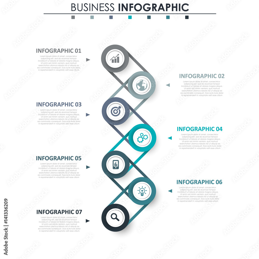 Poster business data visualization. process chart. abstract elements of graph, diagram with 7 steps, option