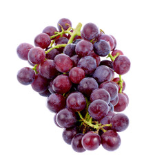 Purple grape bunches with green stems isolated on white background