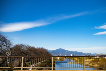 Naklejka premium 湘南平, 平塚, 湘南, 神奈川, 関東, 日本, 海, 高台, 山, 晴, 雲, 風景, 昼, 冬, 眺望, 大山 (神奈川県), おおやま, 伊勢原市, 秦野市, 神奈川県伊勢原市, 木市, 丹沢山, 丹沢大山国定公園, 観光地, 三百名山, 関東百名山, 大山, 紅葉 