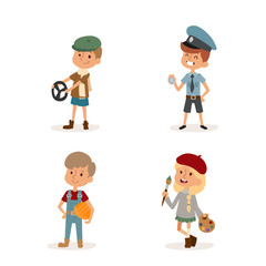 cartoon profession kids children vector set illustration person childhood painter sportsman chef builder policeman doctor artist driver businessman