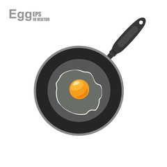 Illustration of a realistic egg on a black pan, flat design
