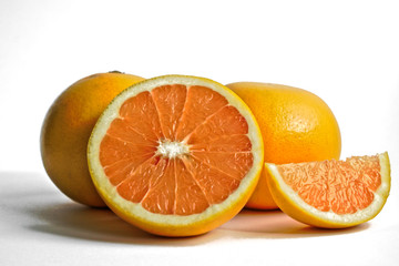 Closeup of grapefruits on a white background