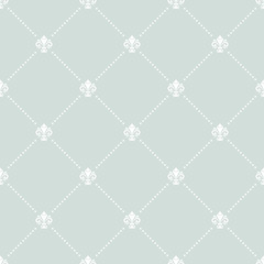 Seamless light blue and white ornament. Modern geometric pattern with royal lilies
