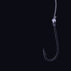 Fishing hook silhouette isolated on black background