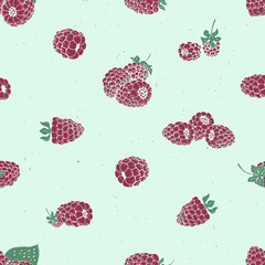 vector raspberry seamless pattern. background, pattern, fabric design, wrapping paper, cover. Vintage hand drawn illustration