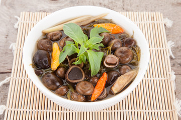Thai puff ball mushroom soup  ,Barometer Earthstars, hygroscopic earthstar, false earthstar,(Astraeus hygrometricus) ,mushroom