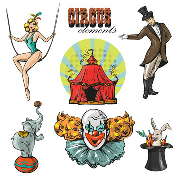 vintage hipster circus collection with carnival, fun fair