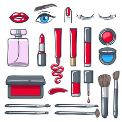 Cosmetics products icons set. Beauty vector illustration.