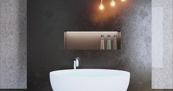 4k. pano interior of modern bathroom
