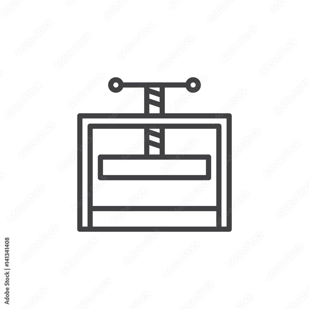 Poster manual press machine line icon, outline vector sign, linear style pictogram isolated on white. symbo