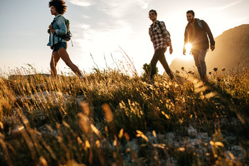 Three young friends on a country walk