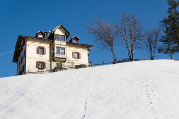 Huts and snowy landscapes