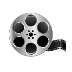 Illustration realistic metal textured film reel video on white background