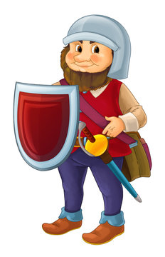 cartoon happy dwarf warrior standing and looking isolated
