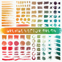 Grunge stripes mega set. Colored belly labels, paint texture. Brush strokes vector. Background handmade design elements.