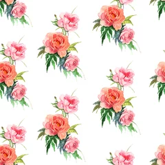 Stof per meter Bloemen aquarel illustratie van bloem roze pioen op witte achtergrond