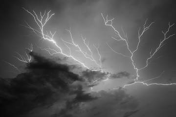 Strong lightning in the black and white colors