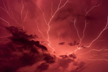 Papier Peint photo Lavable Orage red lightning - color change in the editor