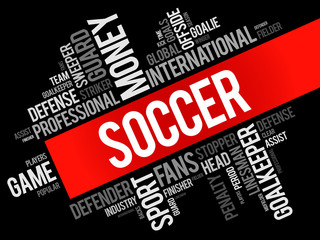 Soccer word cloud collage, sport concept background