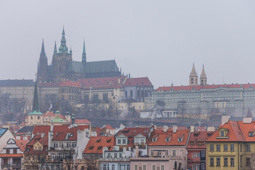 Fototapeta na wymiar View of St Vitus Cathedral in Prague on a gloomy winter day