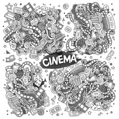 Cinema, movie, film doodles sketchy vector designs