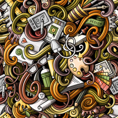 Obraz premium Cartoon hand-drawn doodles on the subject of Design seamless pattern