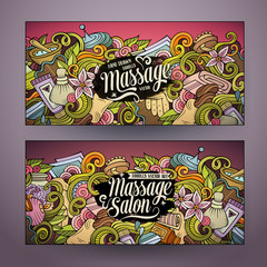 Cartoon doodles Massage salon 2 horizontal banners