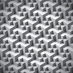 Volume realistic unreal texture, gray cubes, 3d geometric pattern, design vector background