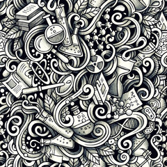 Graphic Science hand drawn artistic doodles seamless pattern