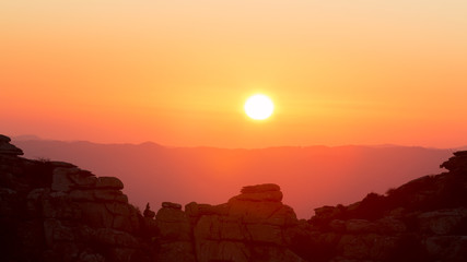 Sunset at mountain. Torcal in Antequera, Malaga