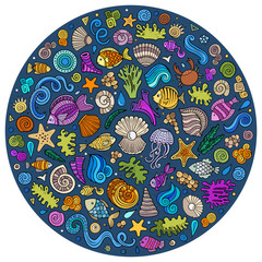 Obraz premium Set of Sealife cartoon doodle objects, symbols and items