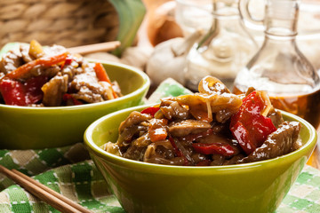 Chinese sticky pork sirloin roasted with a sweet and savory sauc