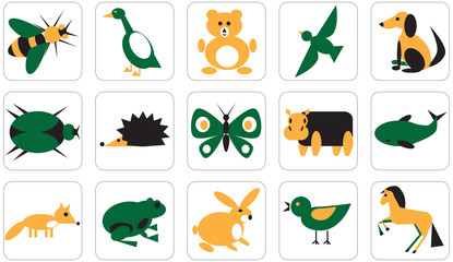 Icons for geometric animals insects and birds