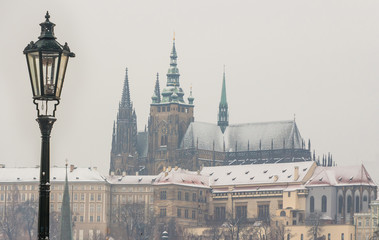St Vitus Cathedral in Prague covered in snow