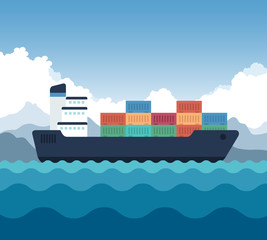 Cargo Shipping With Containers Icon. Vector Illustration