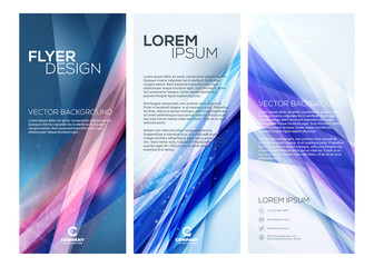 Vector business trifold brochure or banner template. Abstract green wave background. Vector illustration