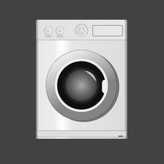 Illustration white washing machine on black background