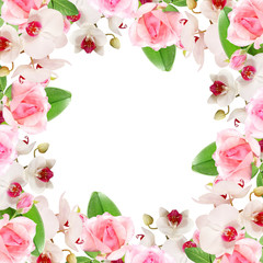 Beautiful floral pattern of pink roses and white orchids 