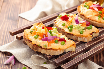 Bruschetta with spring vegetables.